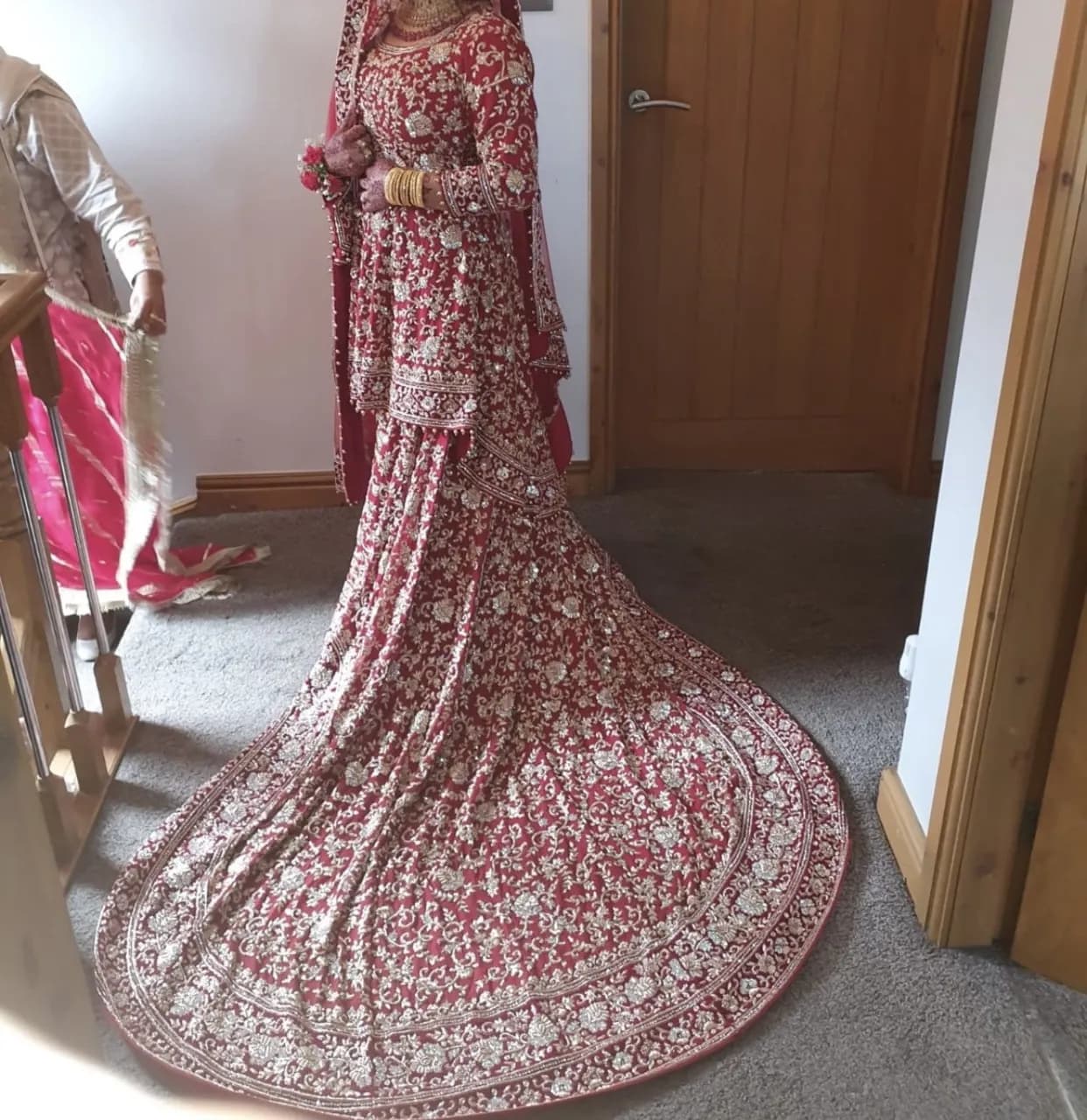 Red bridal dress Pakistani lengha — image 1