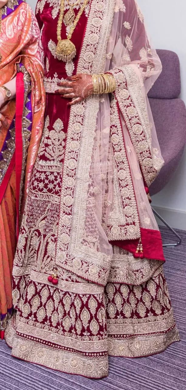 Maroon Velvet Mongas Lengha — image 1