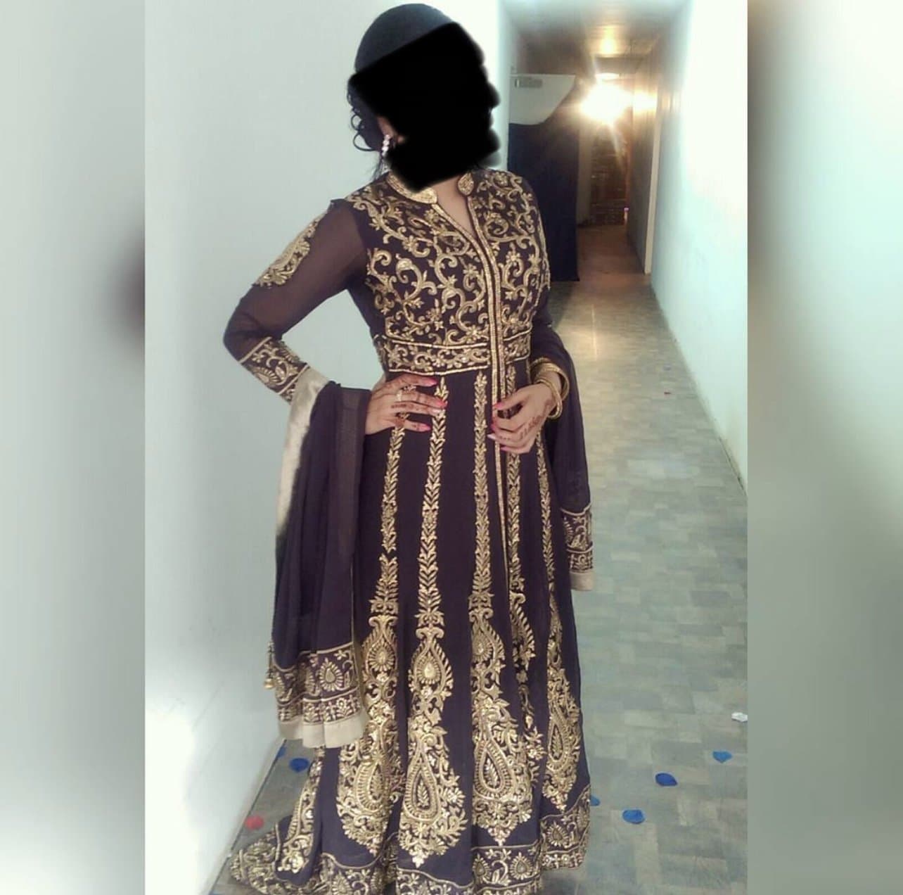Embroidered Long dress with trail 3PC — image 1