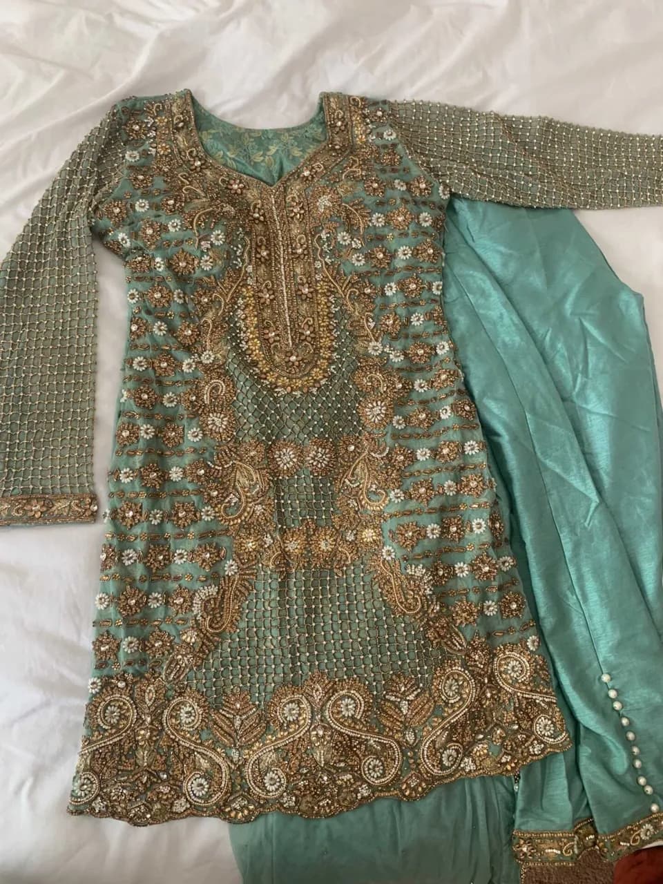 Turquoise embellished suit — image 1