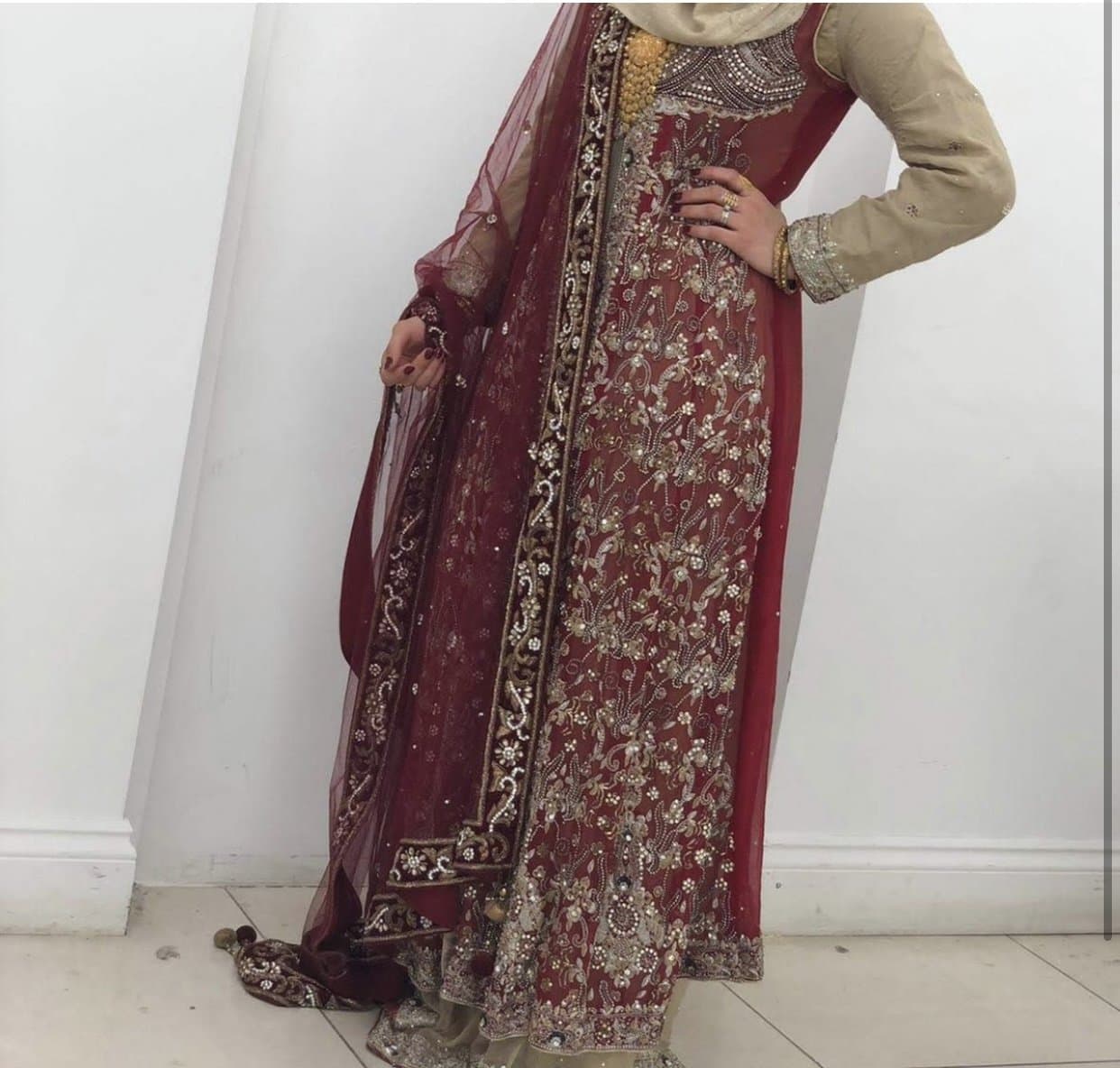 Red cream Pakistani Indian lengha dress wedding — image 1