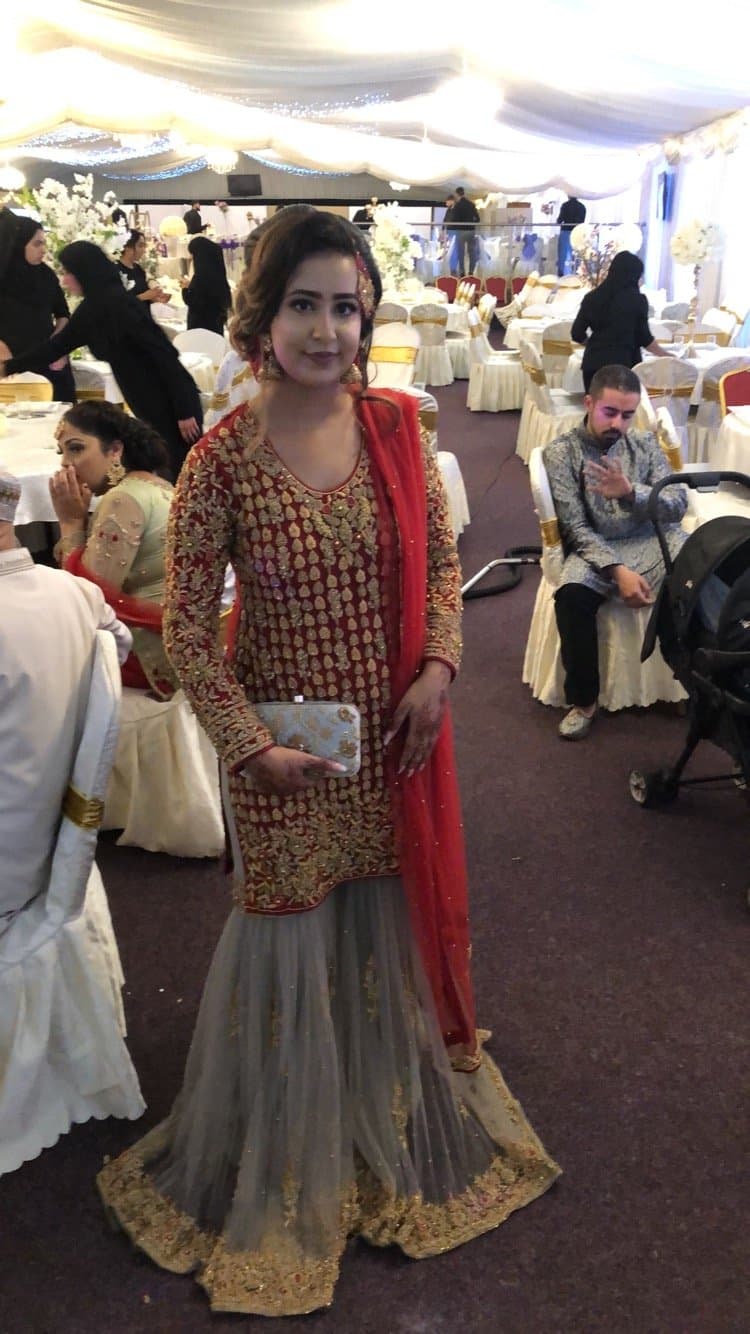 Pakistani red and grey sharara outfit — image 1