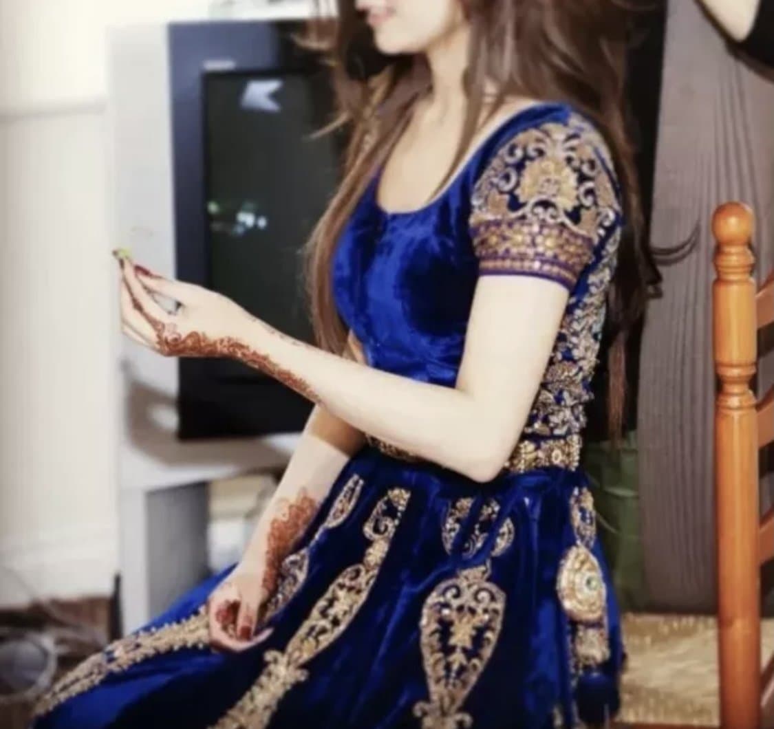 Velvet blue wedding lengha — image 1