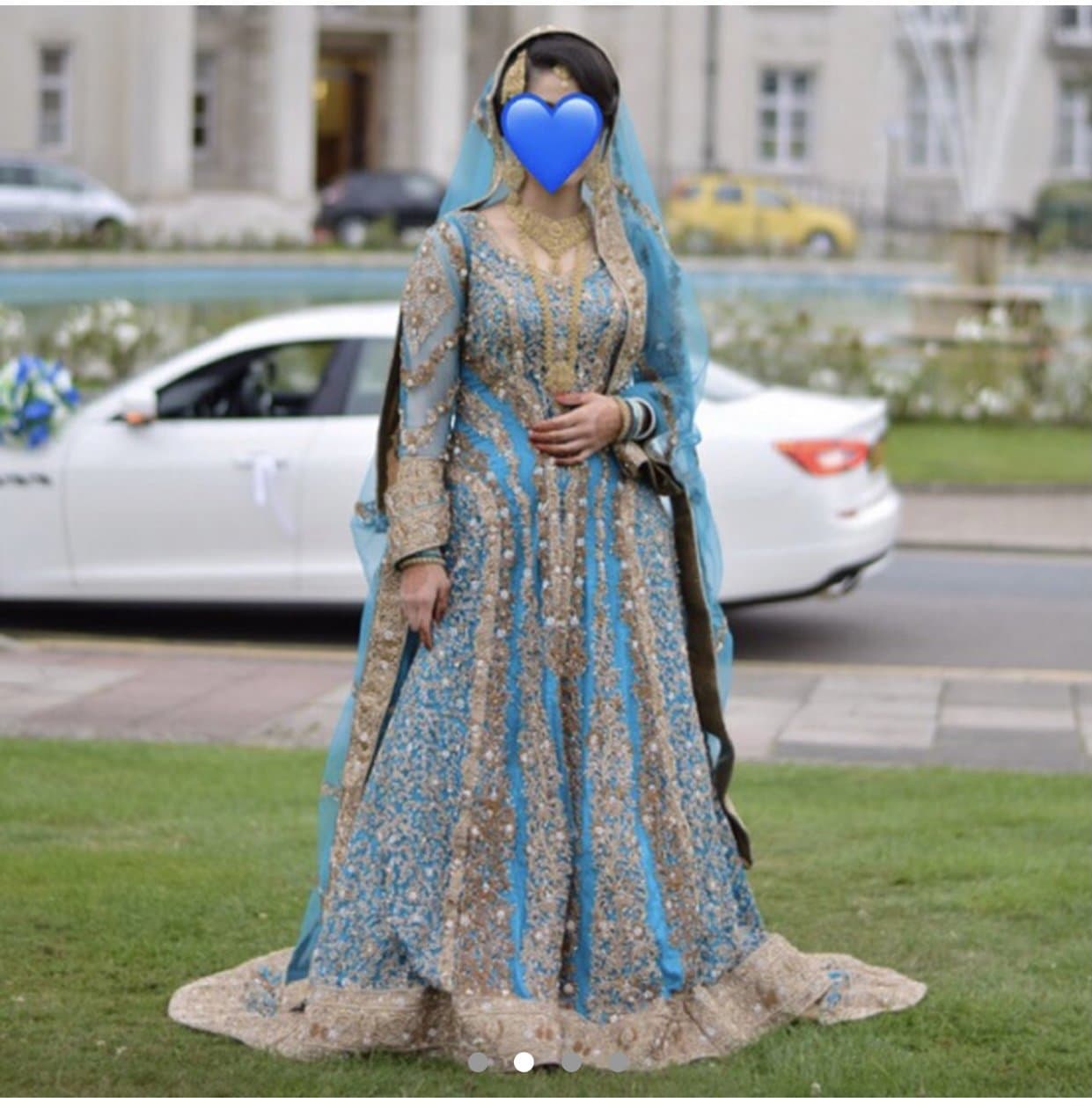 Pakistani Indian afghan blue gold wedding party dress — image 1