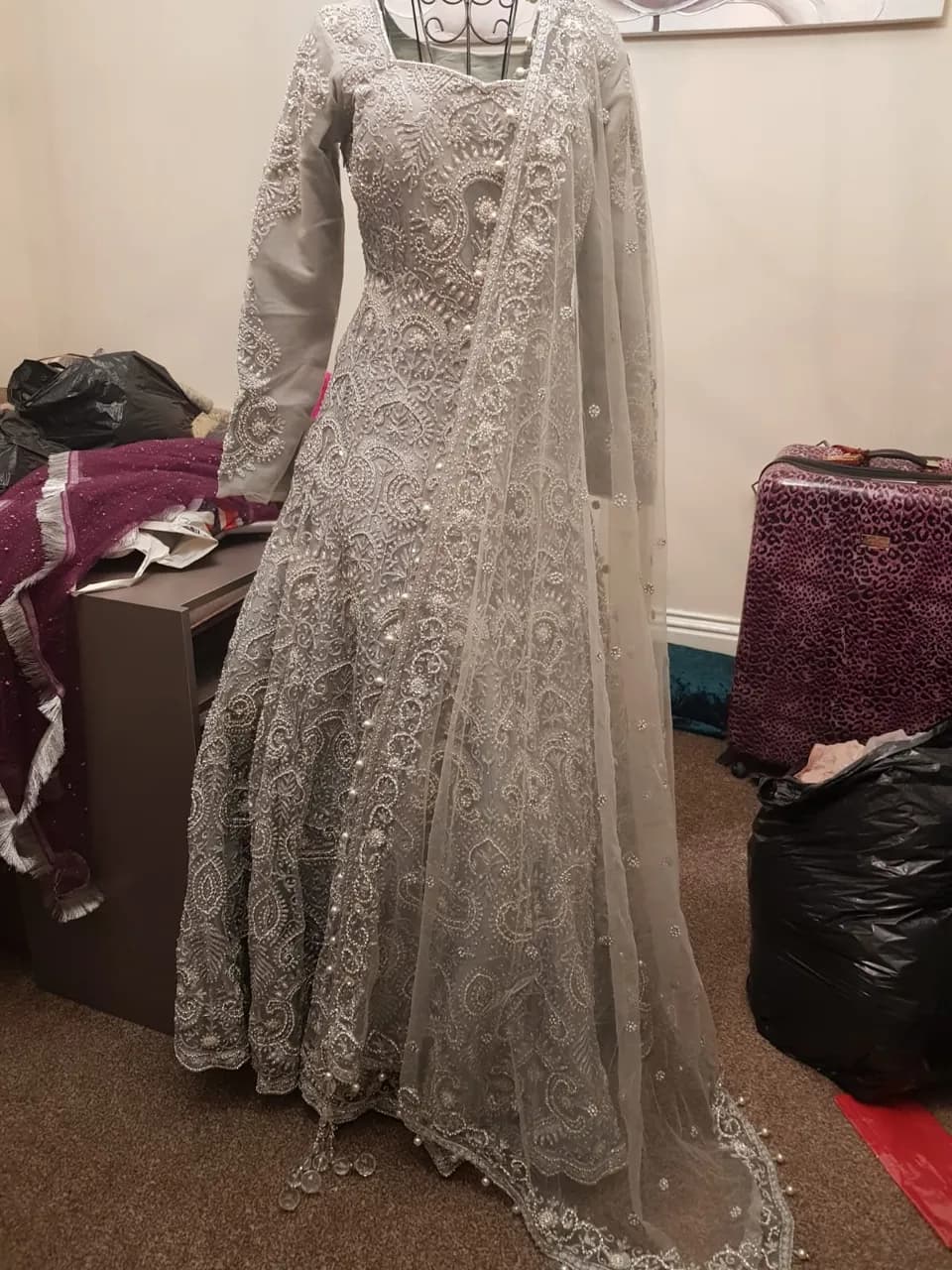Silver diamante wedding dress — image 1