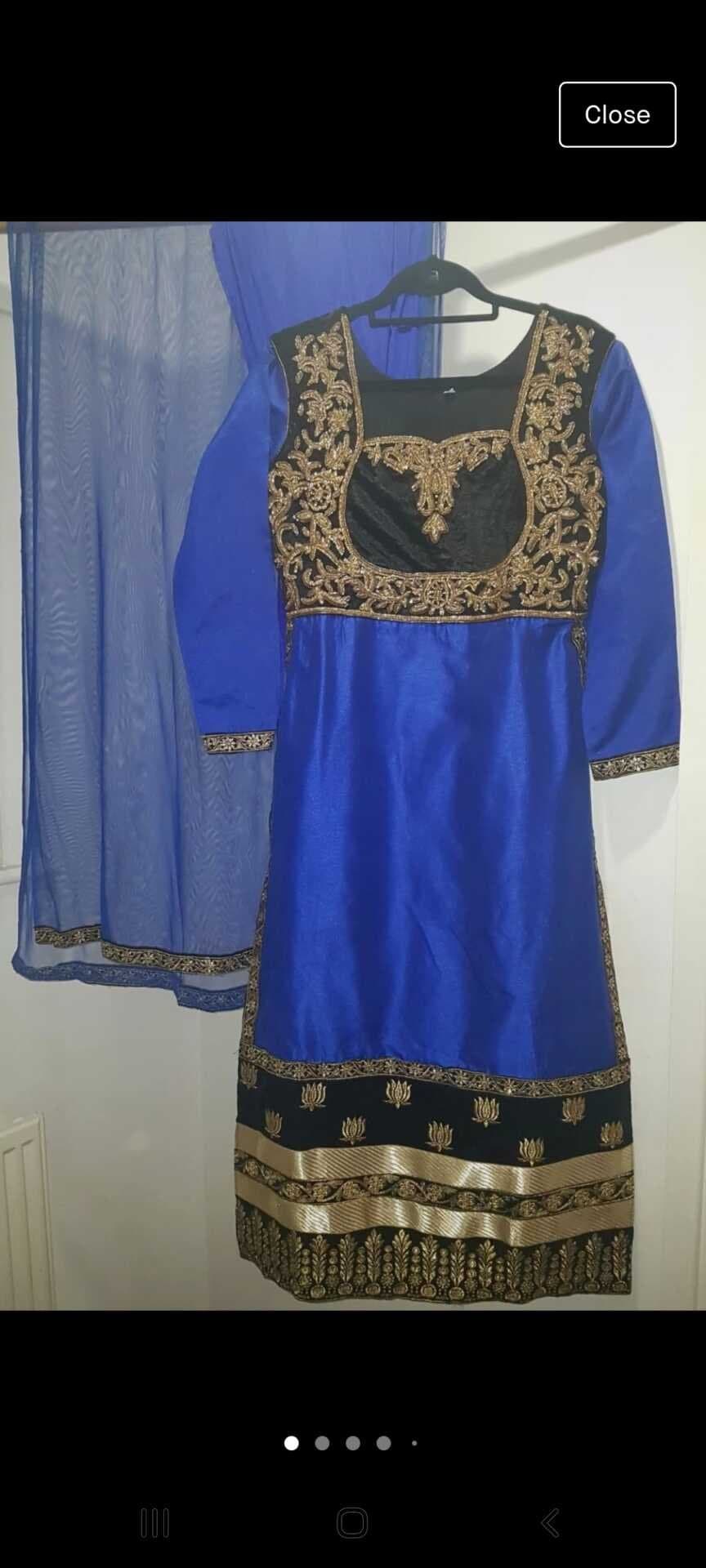 Bold blue and black anarkhali with gold embroidery. Size 42/XL. New without tags. — image 1