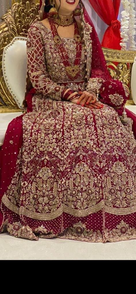 Maroon bridal wedding lengha — image 1