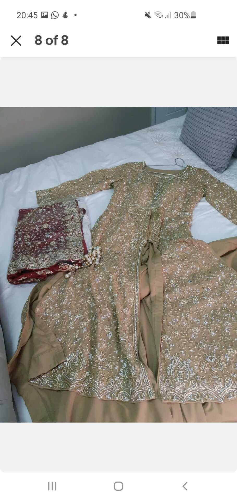 Pakistani Indian Bridal Wedding Lengha Red and Gold Walimah Clothes Size 10-12 — image 1