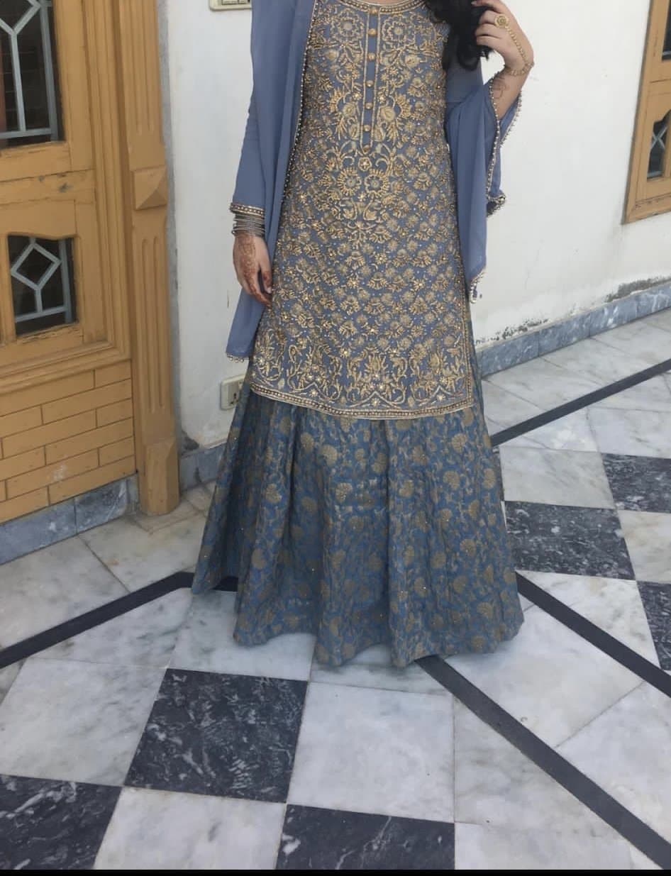 Grey/blue bridesmaid outfit — image 1