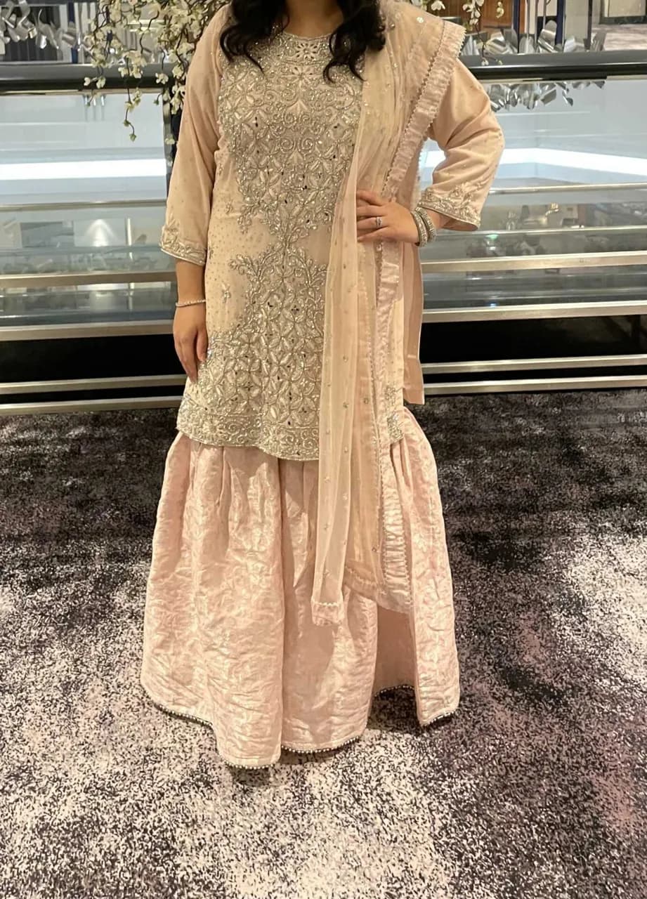 Pink mirror work gharara — image 1