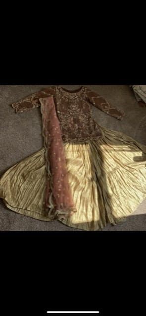 Peach bronze gold flared pant dress — image 1