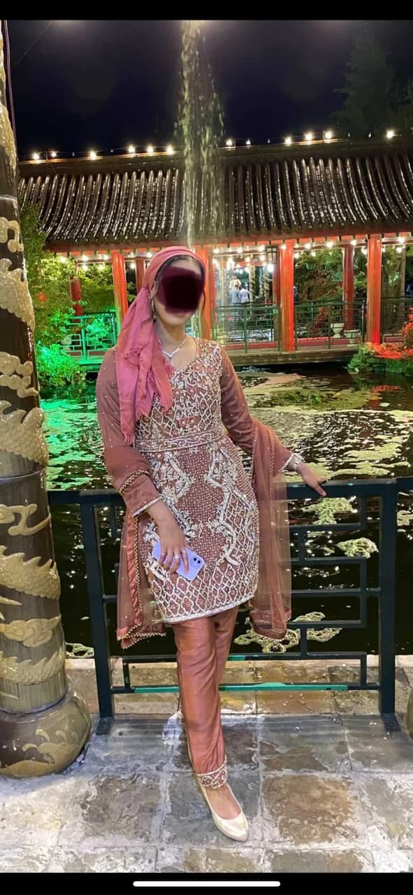 Rose Gold/pink Diamanté kameez with trousers — image 1
