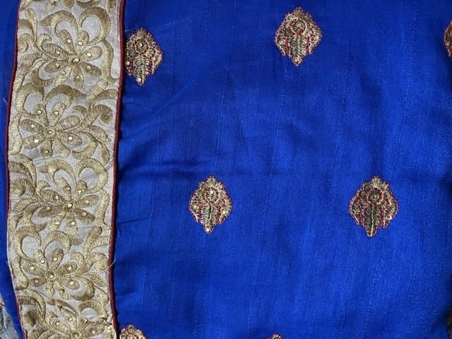 Royal Blue Saree with Golden Border — image 1