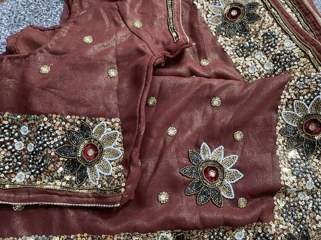 Coffee/Brown colour Saree with heavy embroidery — image 1