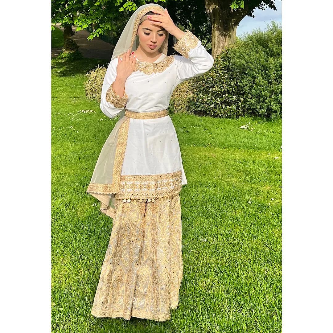 Ladies designer semi formal White And gold Gharara outfit — image 1
