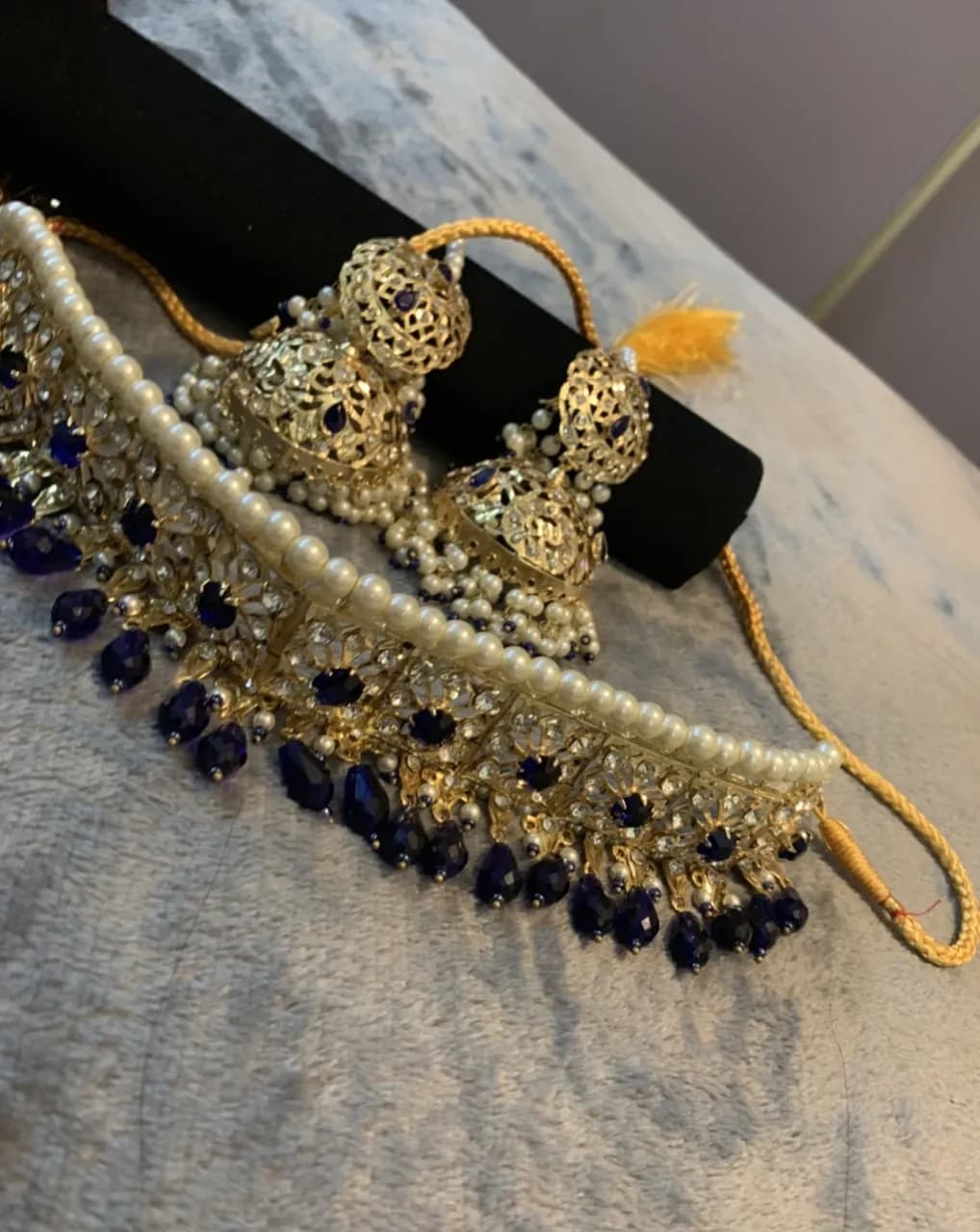 Chumka chocker set necklace navy gold — image 1