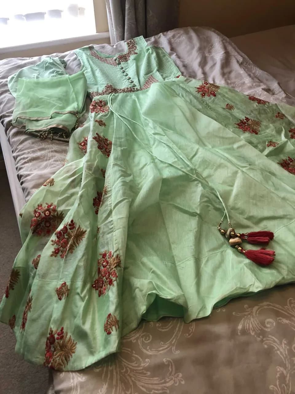 Green Frock with Red Flowers Size 32 — image 1