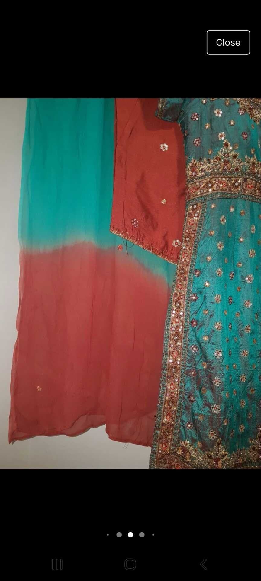 Teal blue/green 3 piece Indian dress with stunning stonework. Size S. Very good condition — image 1