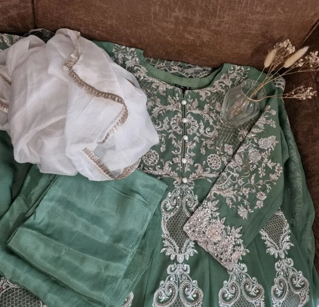 Size S Green Chiffon Dress with gems — image 1
