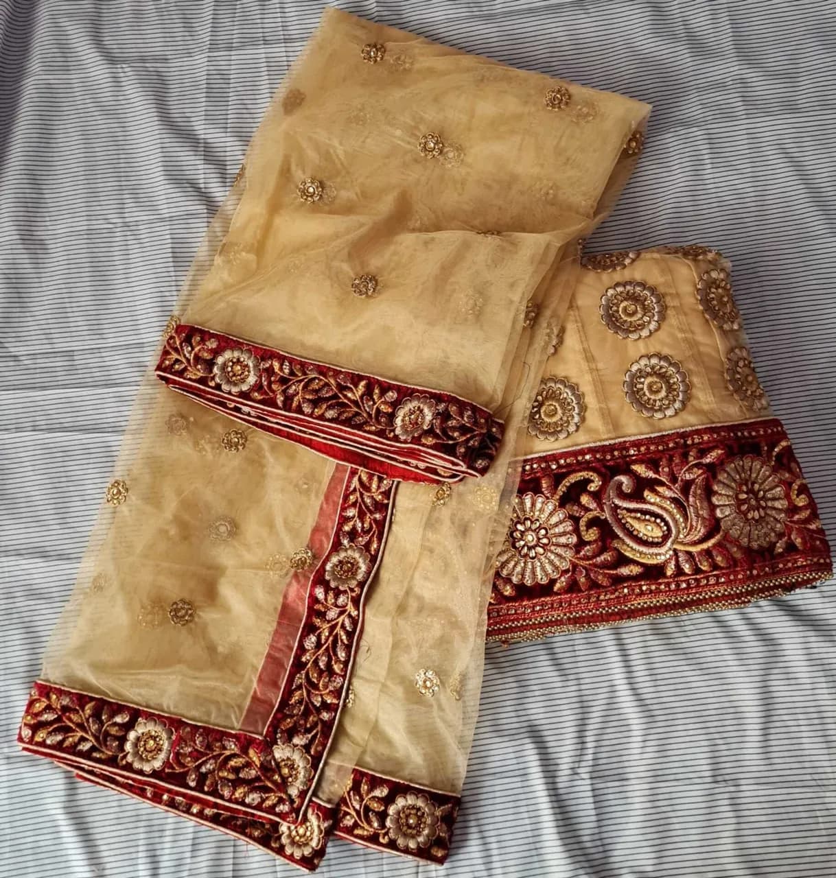 Semistitched gold and red lengha — image 1