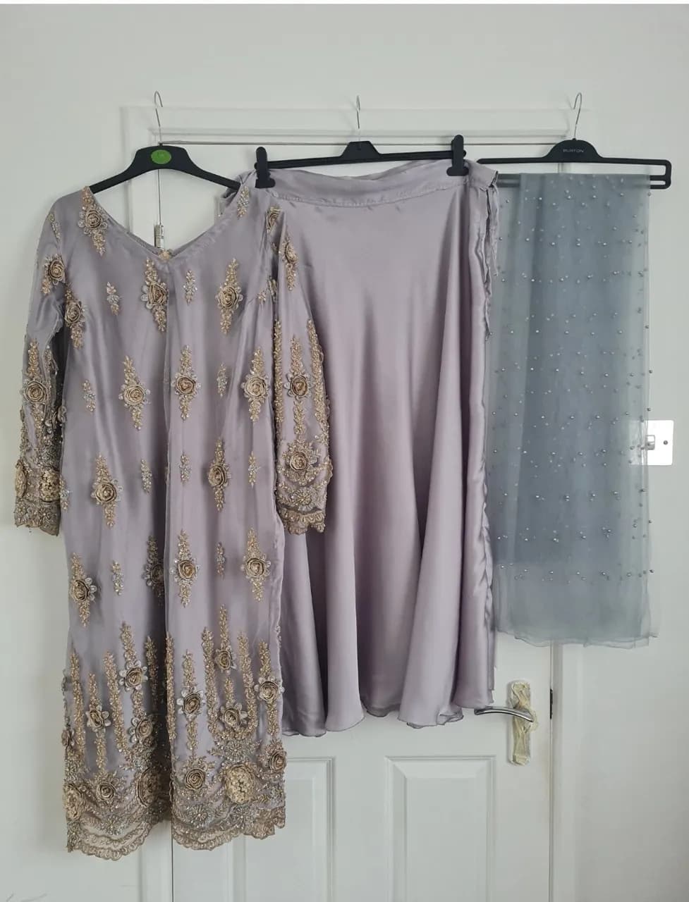 Women's Handmade Grey Net & Satin Longline Lengha — image 1