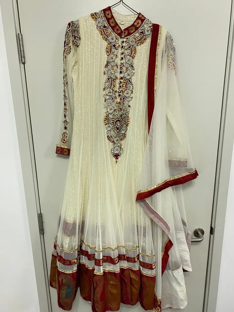 White and red anarkali — image 1