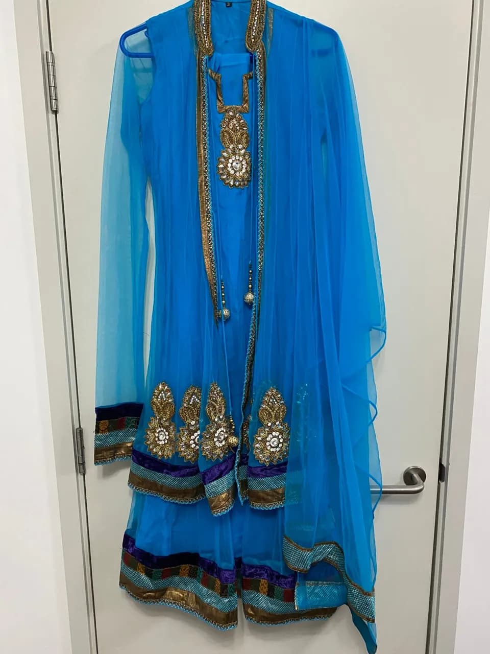 Blue anarkali work with heavy boarders — image 1