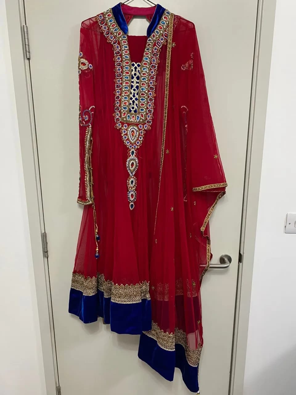 Ruby red and royal blue anarkali — image 1