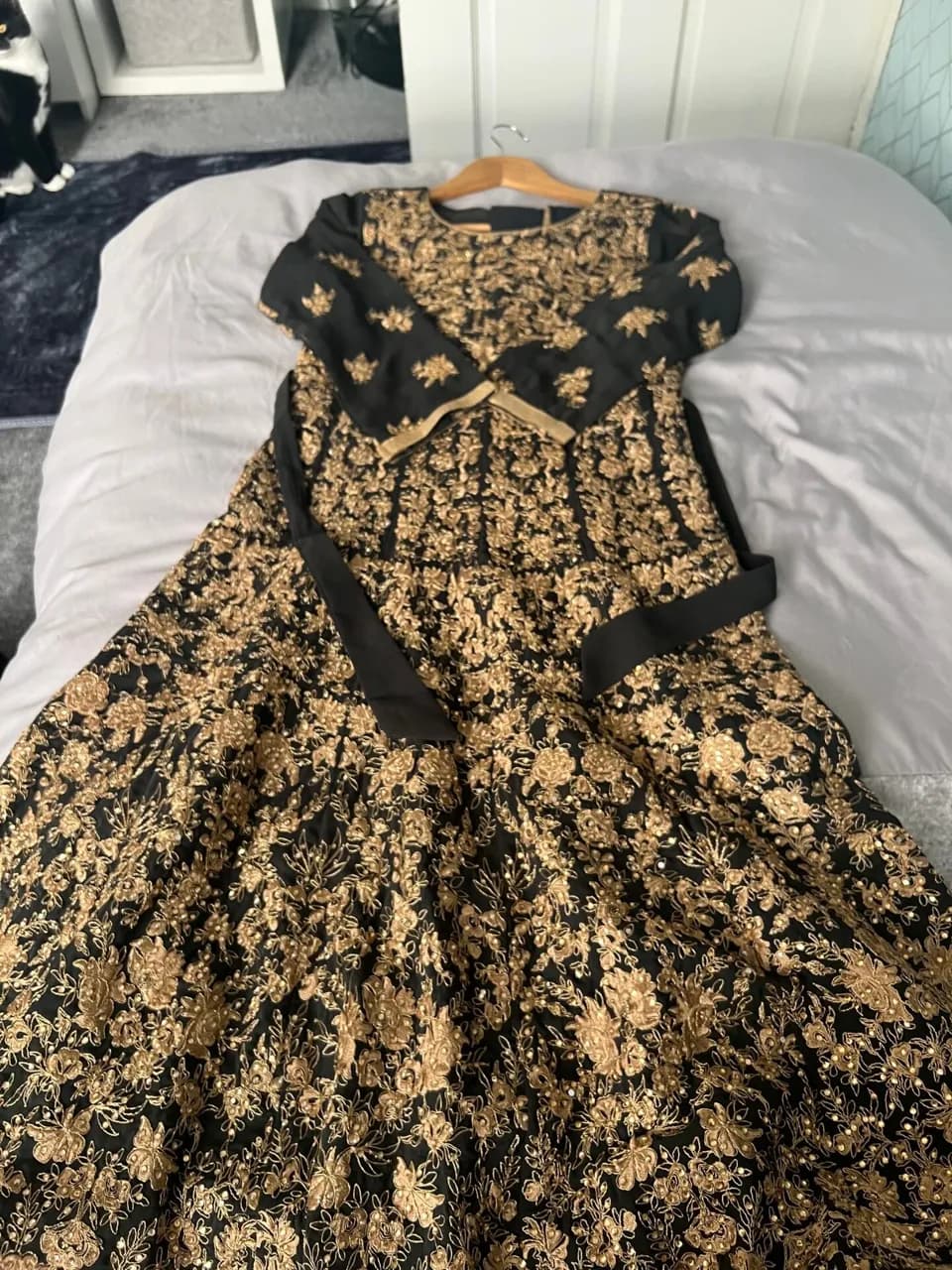 dark grey and gold long dress — image 1