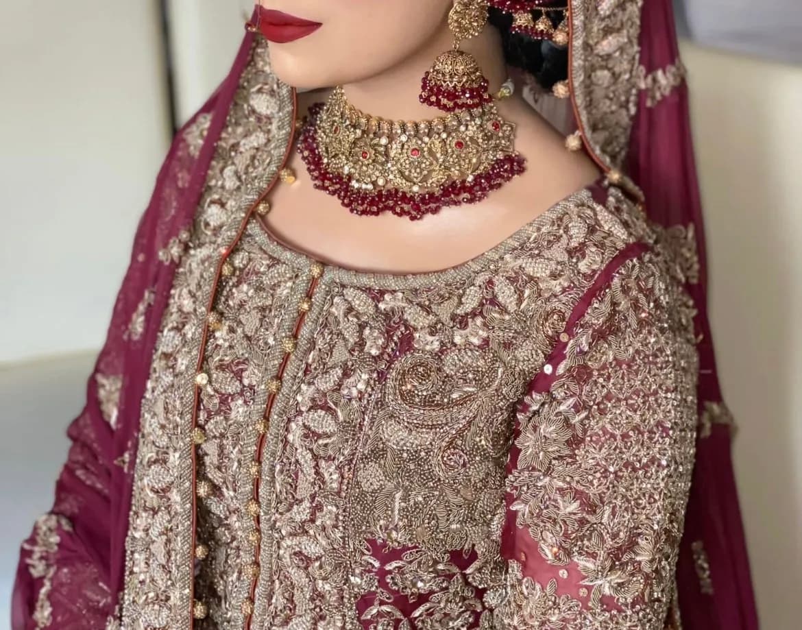 RDC 3PC Maroon & Gold Bridal Outfit — image 1