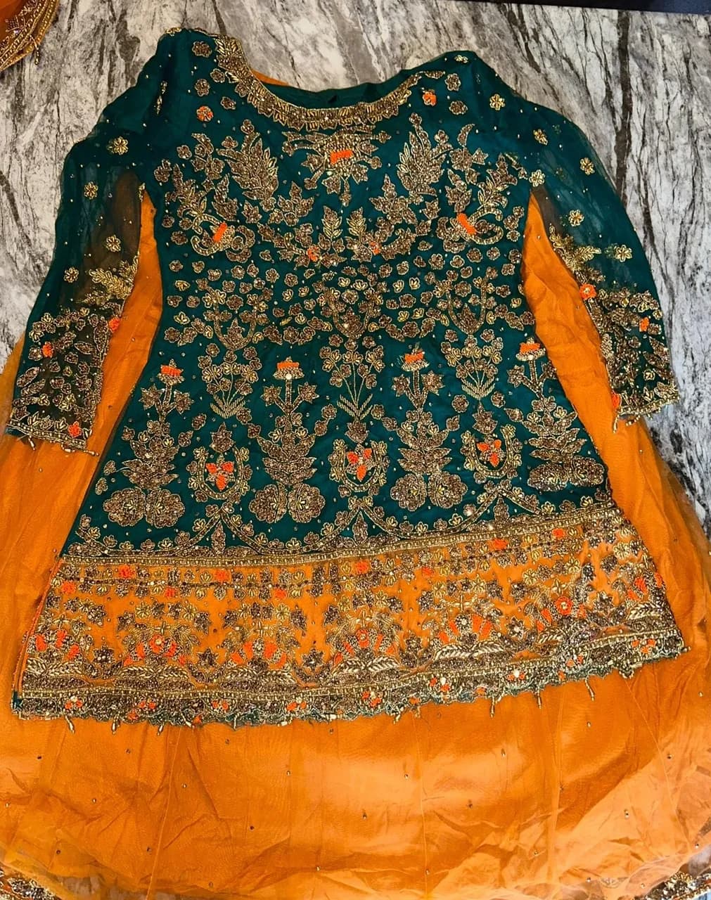 green and orange mehndi dress — image 1