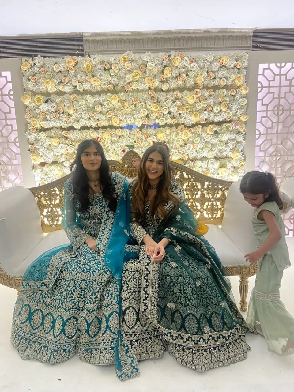 Blue and Green Asian wedding guest outfits — image 1