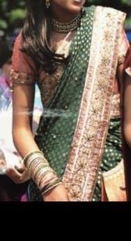 Green and Gold Pleated Sari — image 1