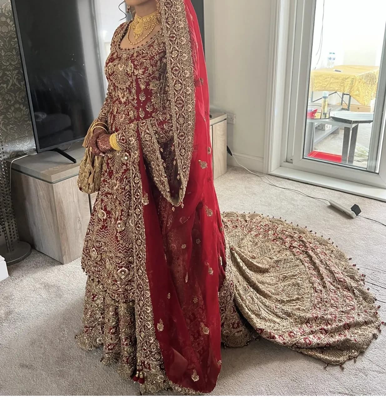 Red and gold Bridal three piece Lehnga Hoor Qasim — image 1