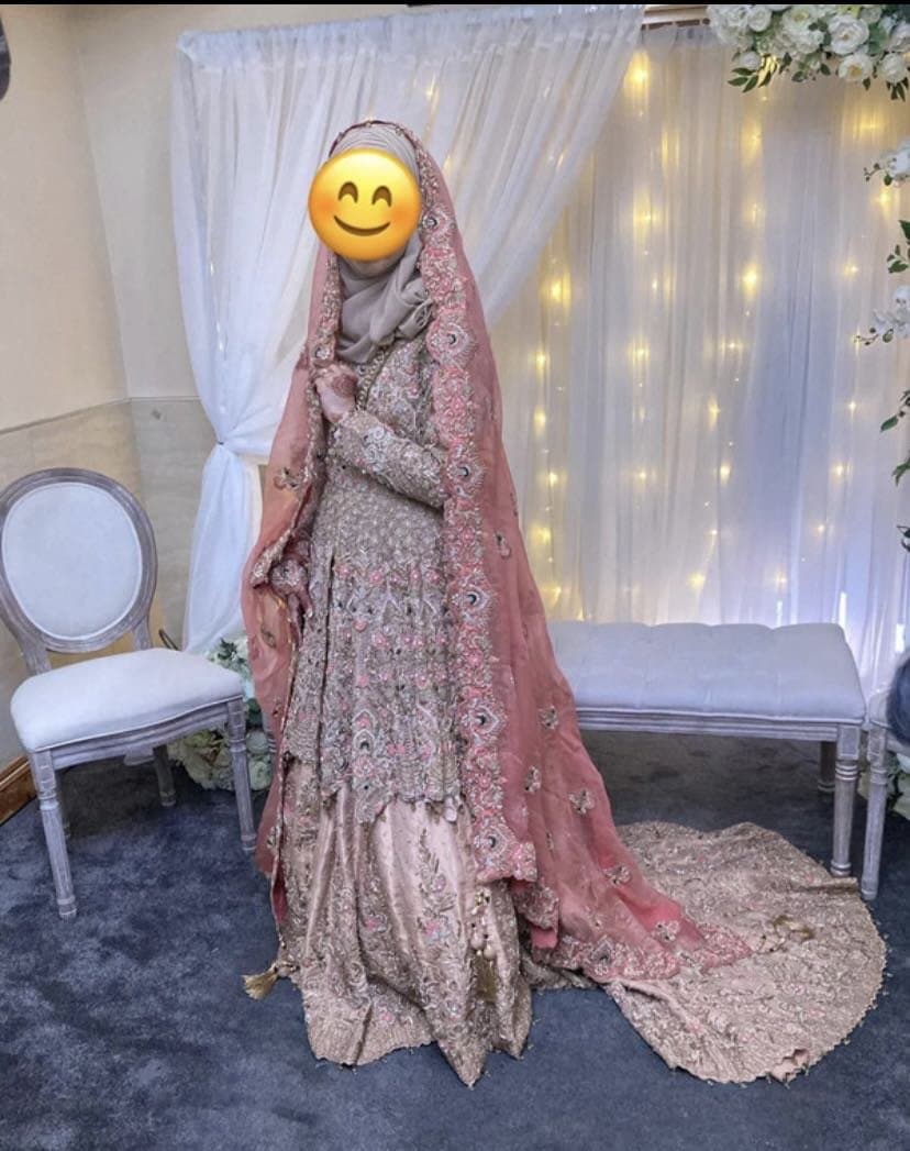 Hoor Qasim Bridal Dress 3 Piece - Peach/Gold Heavily Embroidered — image 1