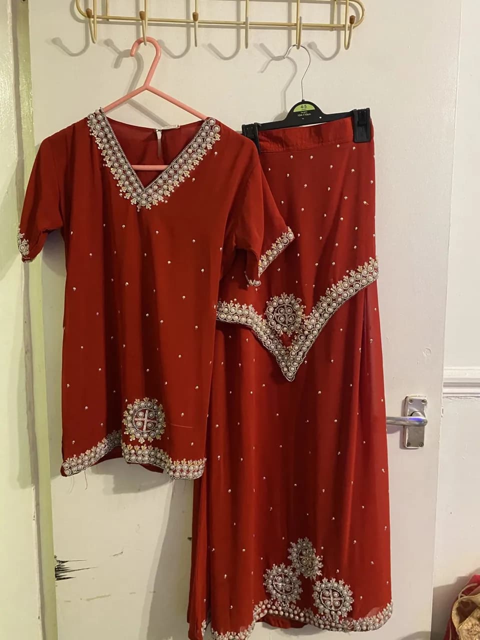Older Kids Red and Silver embellished work lehnga — image 1