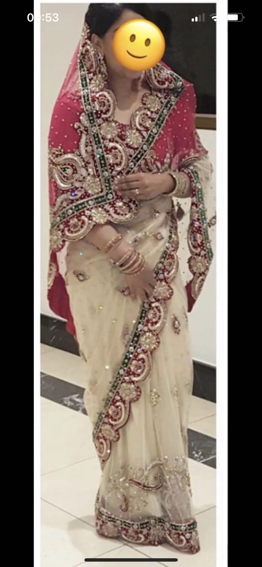 Red and cream net saree — image 1