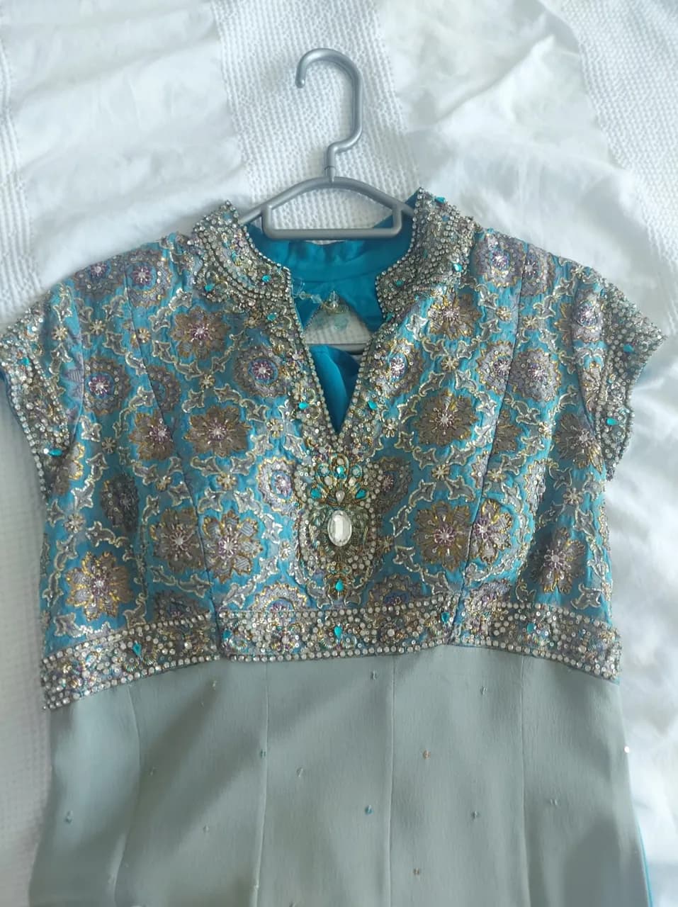 Turquoise silver anarkali fitted dress — image 1