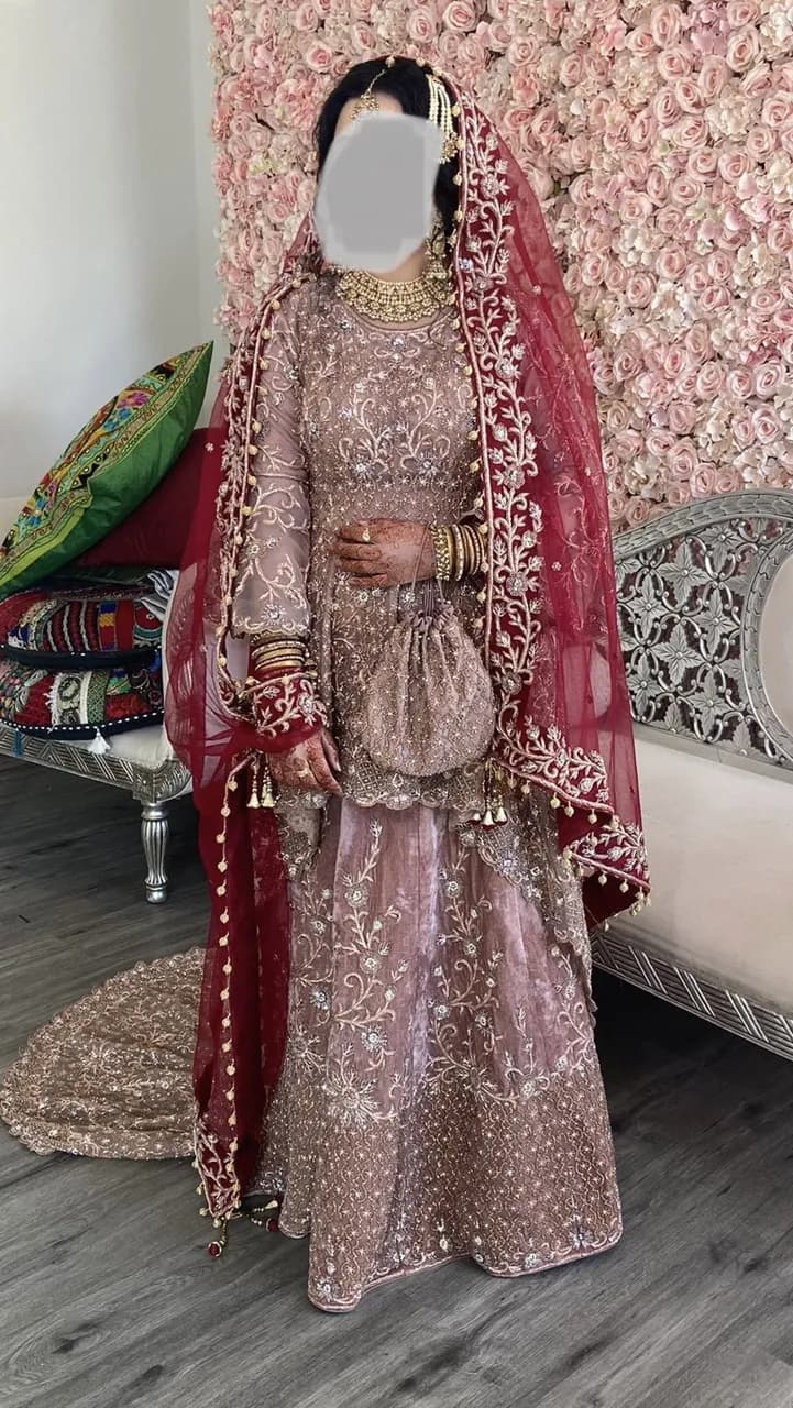 Dusty Pink Velvet Bridal Lehnga — image 1