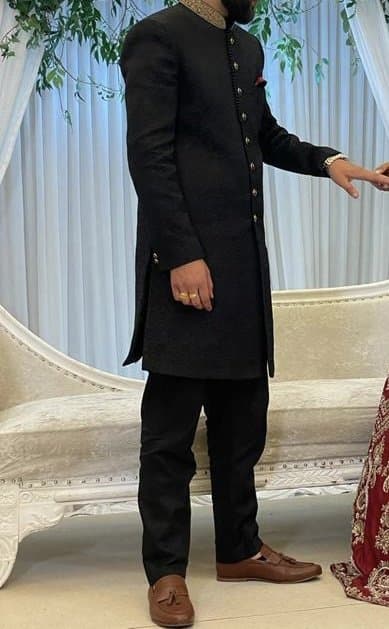 Black shirwani with gold buttons — image 1