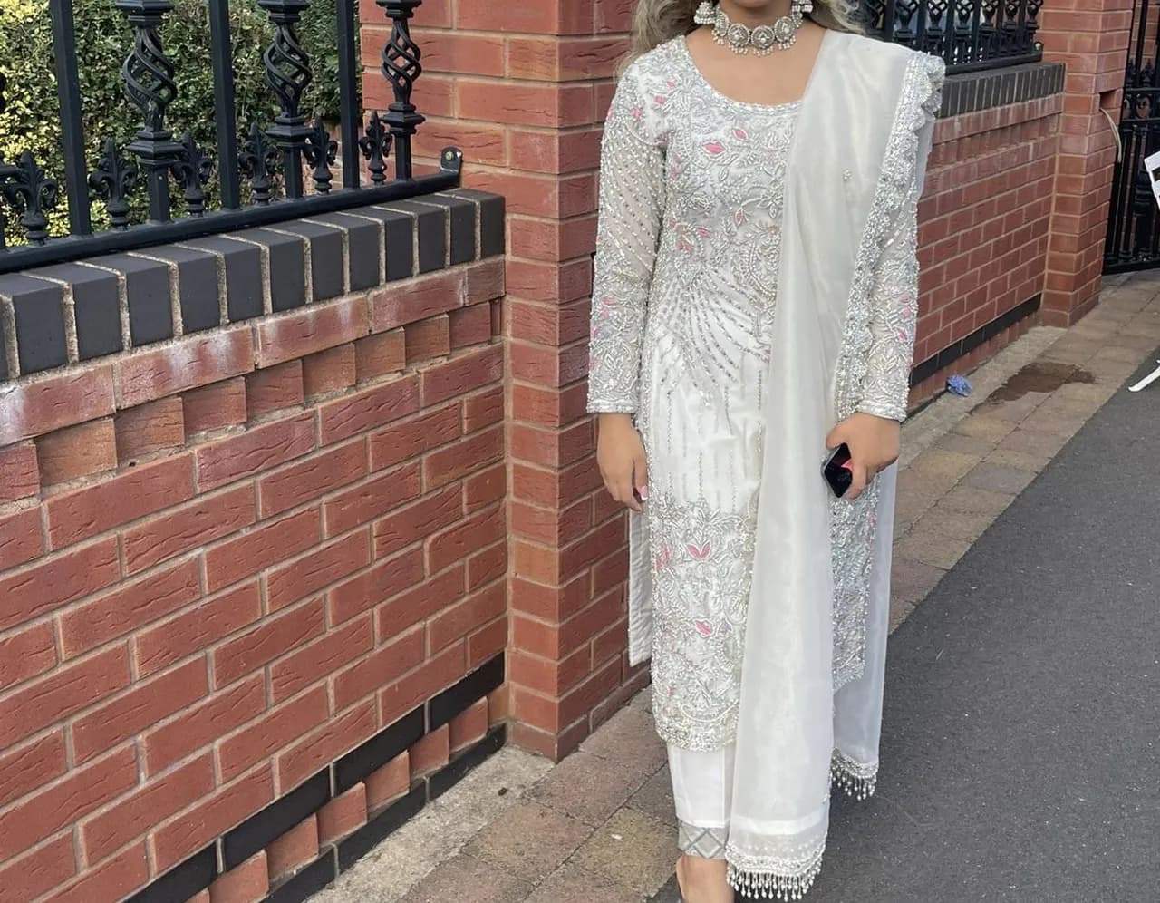 white nikkah/wedding kameez with trousers — image 1
