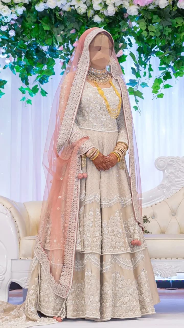Ivory and blush pink Indian bridal wedding lengha dress — image 1