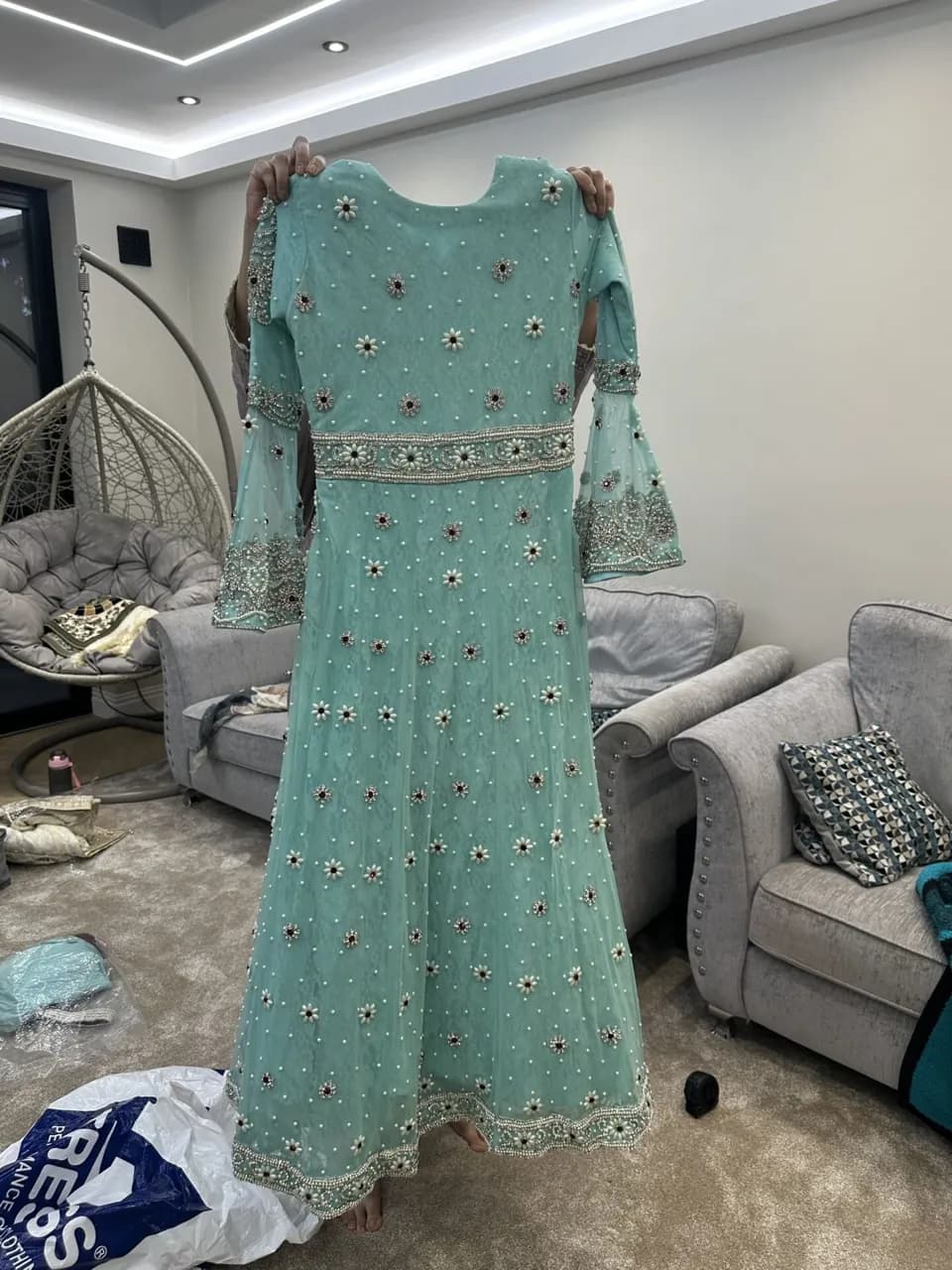 Sky blue and maroon bridal gown — image 1