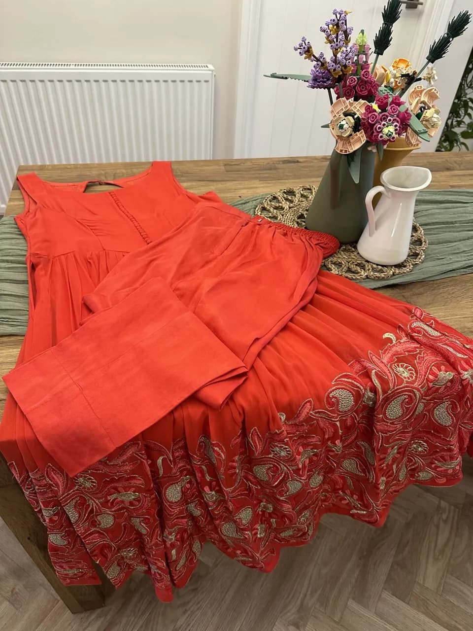 Red Georgette Anarkli with Trouser size12 — image 1