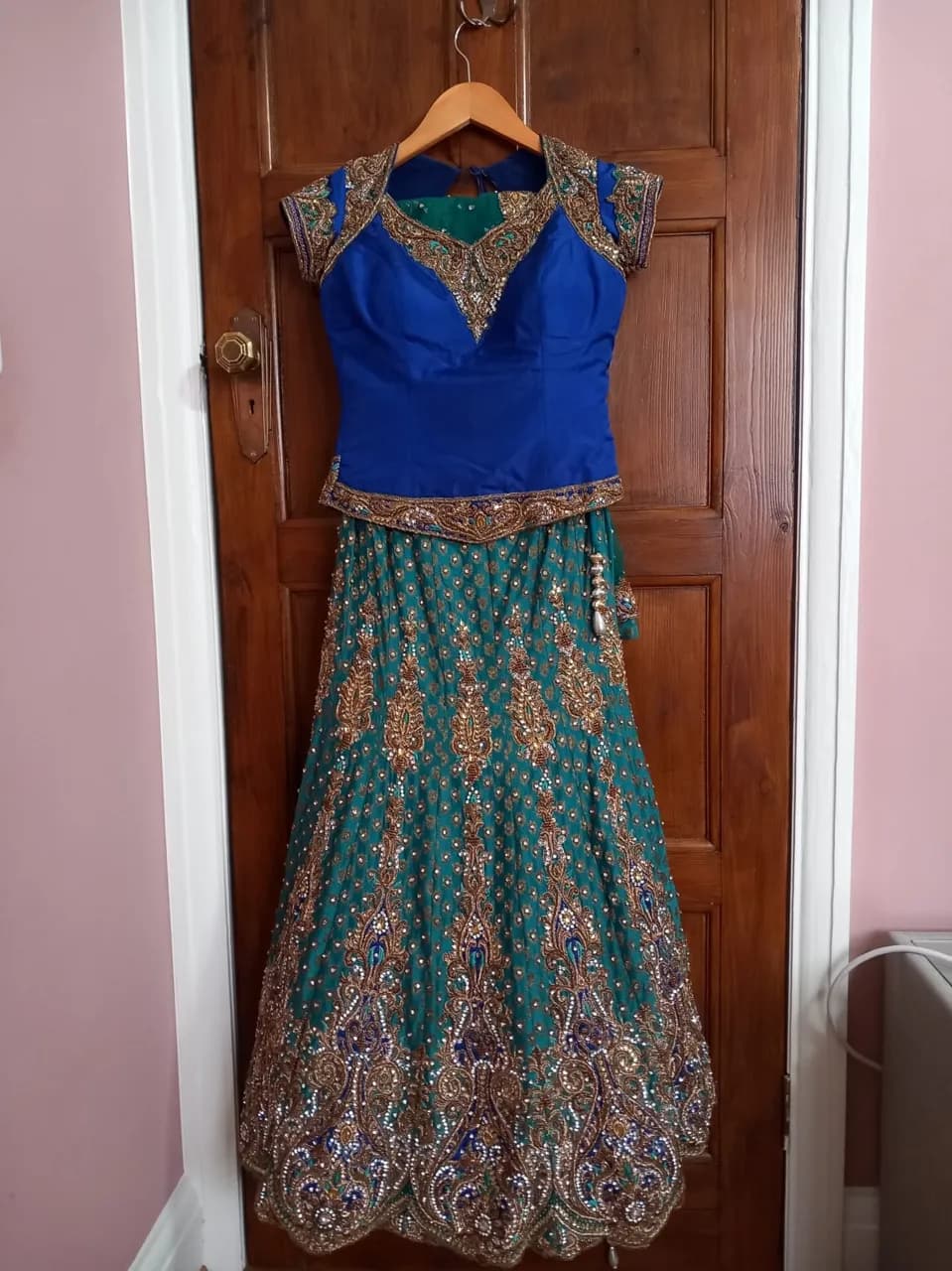 Unique teal and blue bridal lengha — image 1