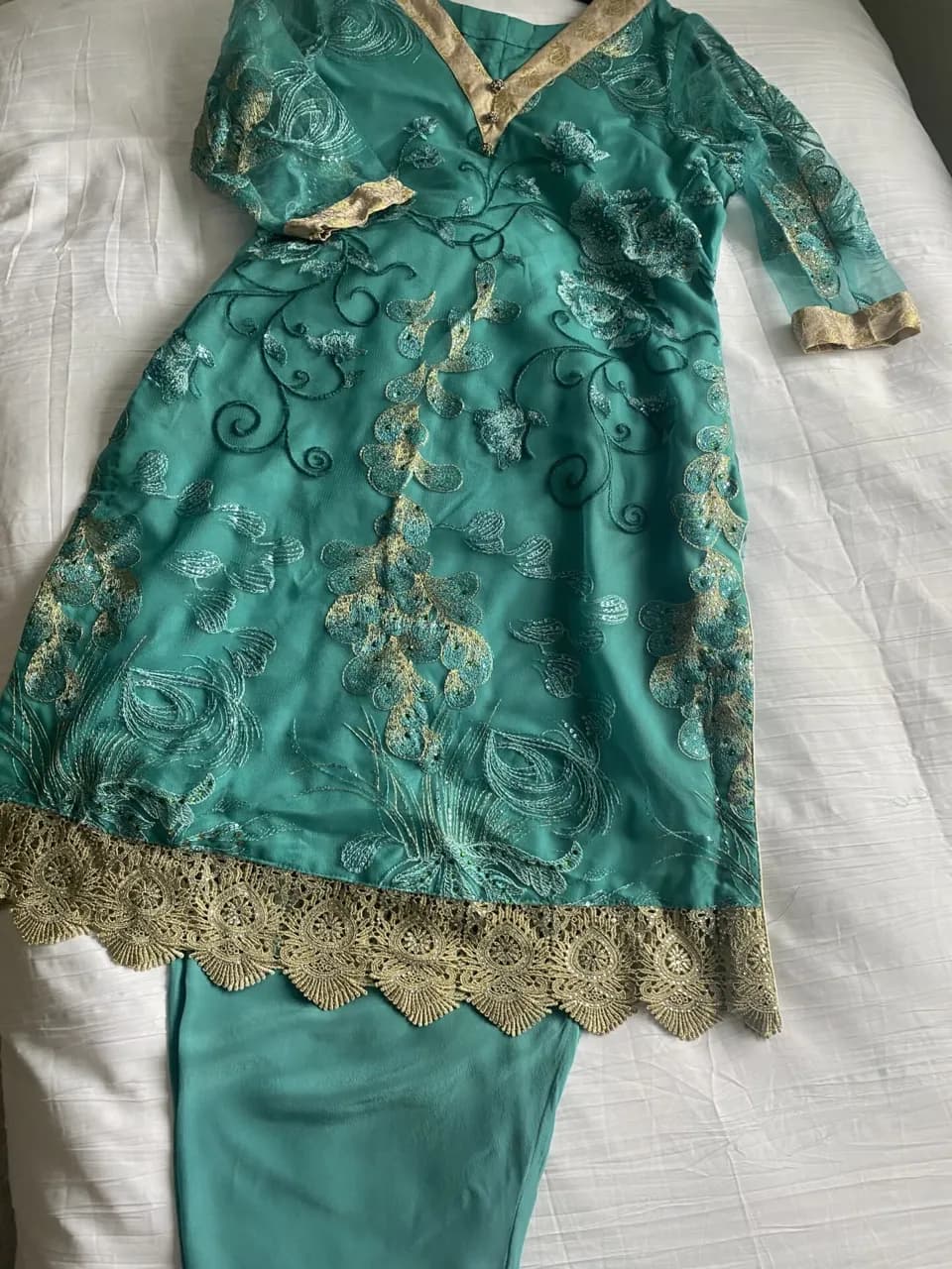 teal colourfancy shalwar qameez — image 1