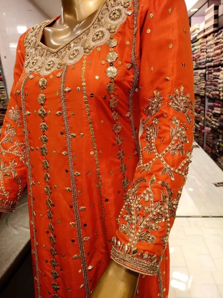 Orange anarkali with pink dupata — image 1