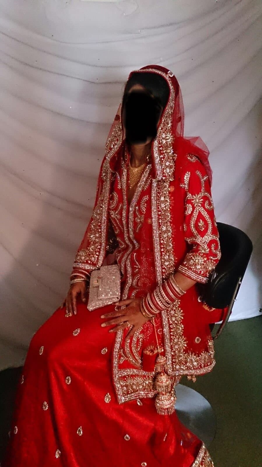 Sharon’s Couture Red & Gold SilkJacket Wedding Lengha — image 1