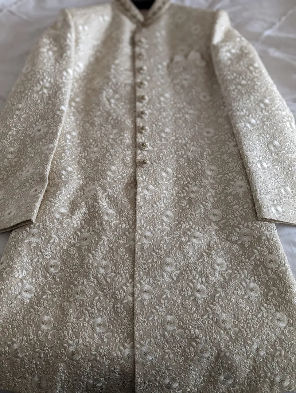 Asian wedding men's Cream sherwani — image 1