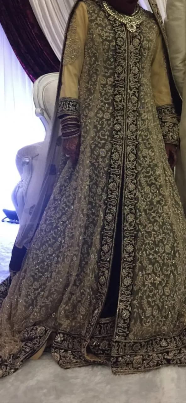 Maroon/ Brown & Cream Fully Embroidered Wedding Outfit — image 1